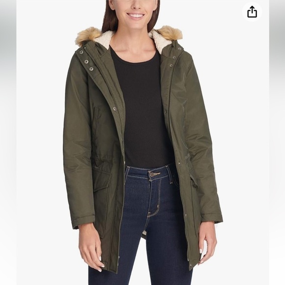 NWT Levi's Women's Performance Mid-length Parka Jacket Army Green Size 2X - Picture 3 of 16
